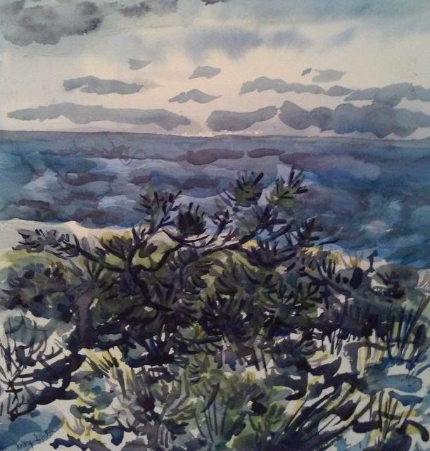 watercolor of beach vegetation