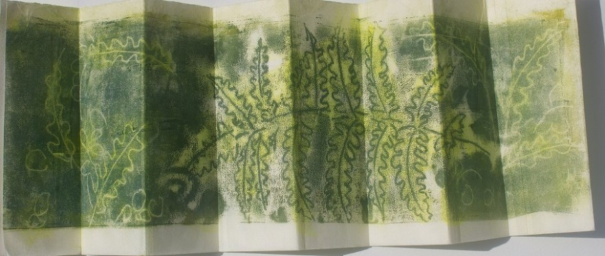 fern trace monotype on Asian paper folded into accordion book