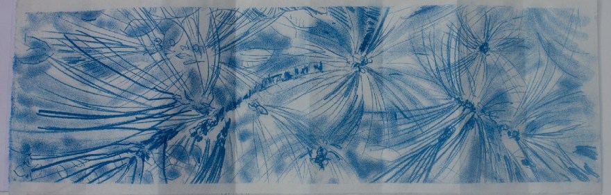 pine fronds on Asian paper folded into an accordion book